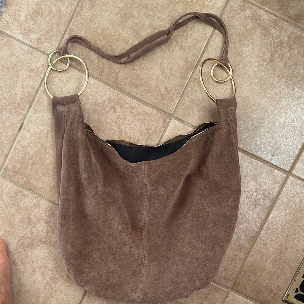 Brown Suede Marlon large shoulder bag Italy
